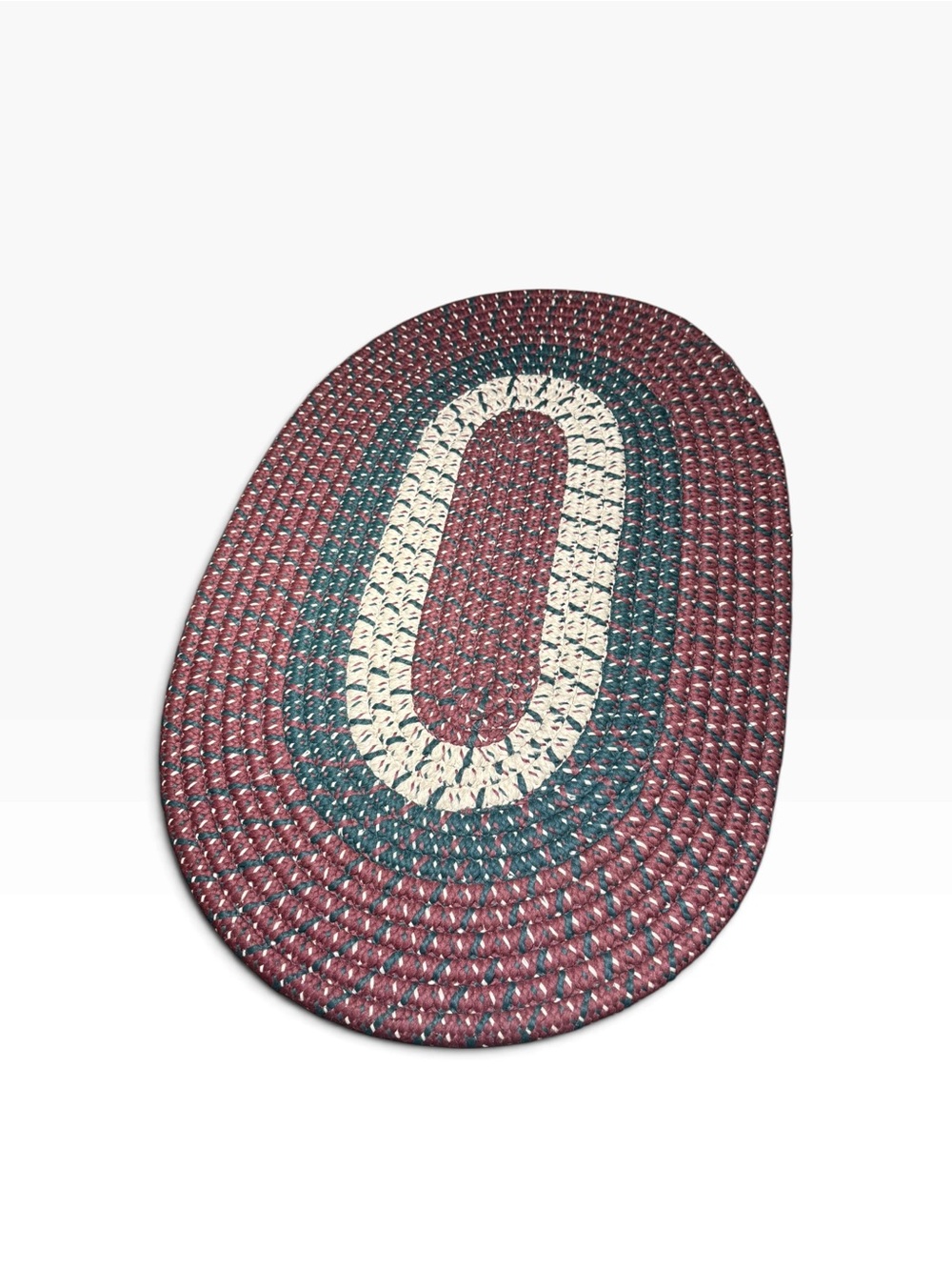 Oval Braided Door Mat - Burgundy, Green & Cream